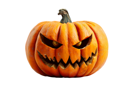 Carved pumpkin with an evil face for Halloween