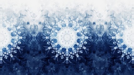 Symmetric gradient of navy and white with inkblot snowflake patterns abstract art  raw