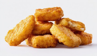 Pile of golden-brown crispy chicken nuggets