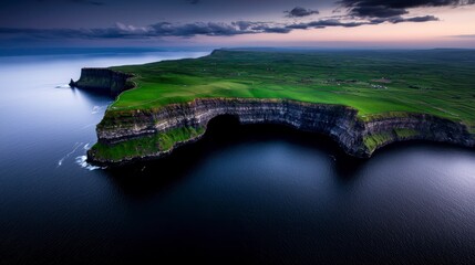 Cliff of Moher Ireland. Majestic irish promontory view county clare coastline panorama atlantic ocean precipice vista emerald isle nature landmark european travel destination.