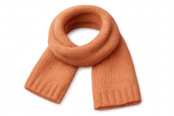 Soft orange knitted scarf isolated on transparent background, perfect for autumn and winter projects