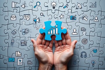 Growth strategy puzzle piece in hands concept for business planning and success