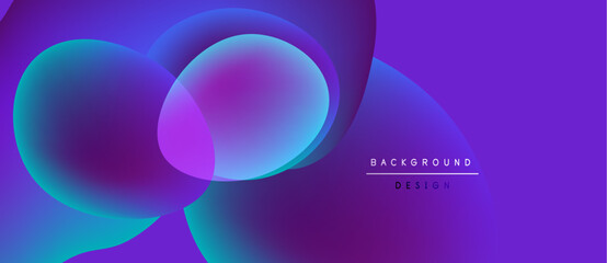 Abstract background features overlapping circles. Gradient colors shift from blue to purple. Modern design elements create visual depth.
