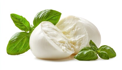 Fresh Mozzarella halves with basil