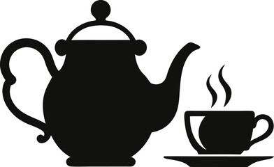 Victorian Teapot and Teacup Icon Silhouette Vector