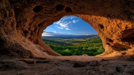 Magnificent view of the Devetaki cave Bulgaria. Amazing vista of devetashka cavern a bulgarian natural landmark a wondrous geologic formation a scenic spectacle a european destination.