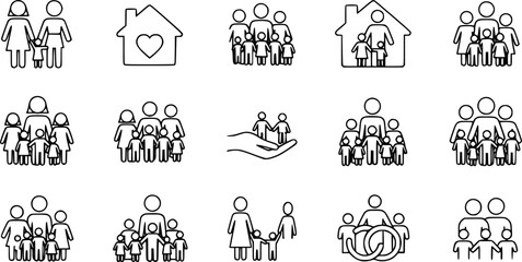 Foster family icons set. Outline set of foster family vector icons for web design isolated on white background