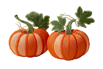 Two embroidered pumpkins with leaves