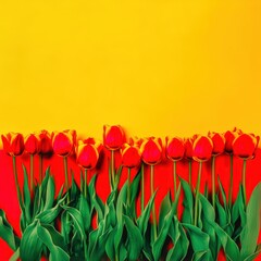 Tulip festival blooms on red to yellow gradient background