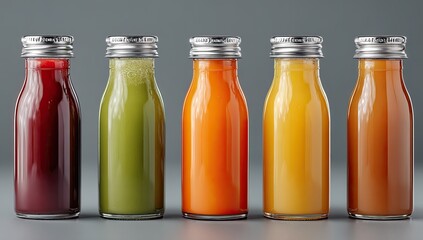 Colorful juice bottles in a row (2)