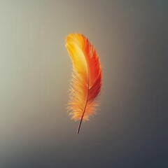 a solitary phoenix feather floating in midair isolated on a minimalistic background lifelike textures capturing delicate feather filaments with fiery iridescent hues