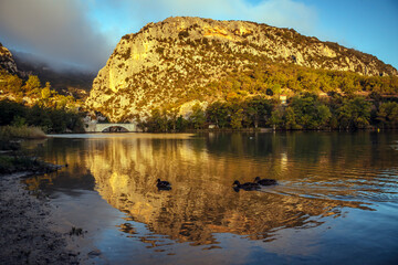 Quinson lake in morning light in Verdon Gorge, Quinson, Provence; France