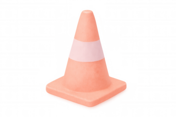 Pink traffic cone sporting white stripe, highlighting safety protocols against transparent backdrop