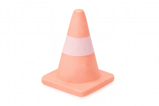 Pink traffic cone sporting white stripe, highlighting safety protocols against transparent backdrop