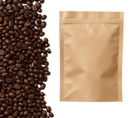 PNG Paper coffee pouch packaging mockup brown letterbox beverage.