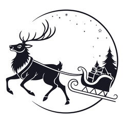 A festive vector silhouette of Santa Claus with his reindeer and sleigh, perfect for a whimsical Christmas design