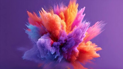 Fototapeta premium Colorful powder explosion against purple background