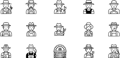 Naklejka premium Farmer icons set. Outline set of farmer vector icons thin line color flat on white 