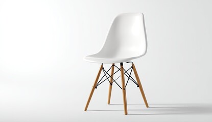 Single white chair with wooden legs, studio shot