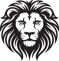 Stylized Black And White Lion Head Illustration Facing Forward vector