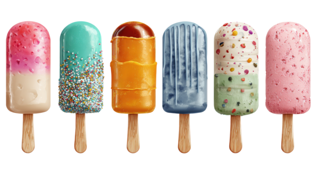 Set of unique summer popsicle and ice cream desserts isolated on a white background