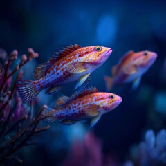 Fototapeta premium Vibrant Coral Reef with Colorful Fish in Underwater Scene
