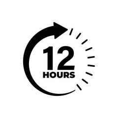 Bold 12 hours countdown timer icon with a circular arrow and tick marks, symbolizing time tracking, scheduling, and deadlines. Ideal for productivity, event planning, and time management vector design