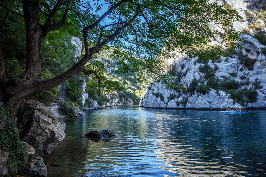 Verdon Gorge view with cliff and river, Quinson, Provence; France