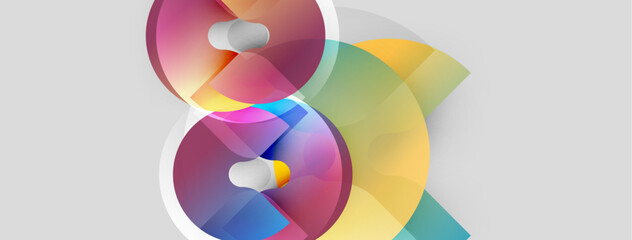 Obraz premium Abstract colorful design features overlapping circular shapes, gradients, soft lighting. Modern aesthetic, vibrant hues create dynamic composition.