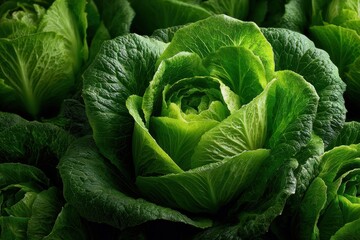 Fototapeta premium Fresh Lettuce: A close-up studio shot captures a vibrant, fresh head of lettuce, its leaves a lush, inviting green, bursting with vitality.