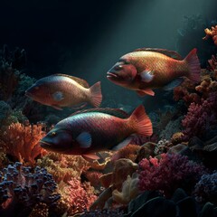 Fototapeta premium Colorful underwater scene with tropical fish and vibrant corals