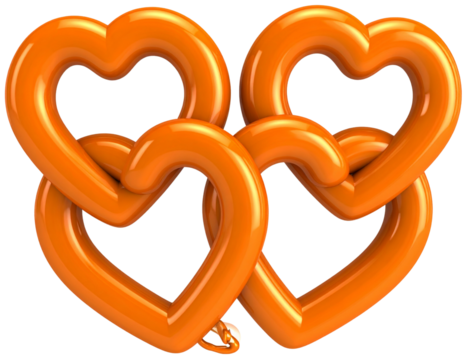3D Orange Heart Chain Sculpture with Interlinked Hearts Isolated on Transparent Background PNG - Powered by Adobe