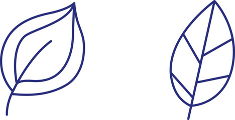 Botanical Simplicity Two Elegant Leaf Outlines in Indigo A Minimalist Nod to Nature's Beauty and Organic Forms In Clean Line Art