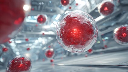 Red spheres, futuristic lab setting