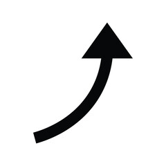 A simple graphic of a black curved arrow pointing upwards on a plain white background illustration art