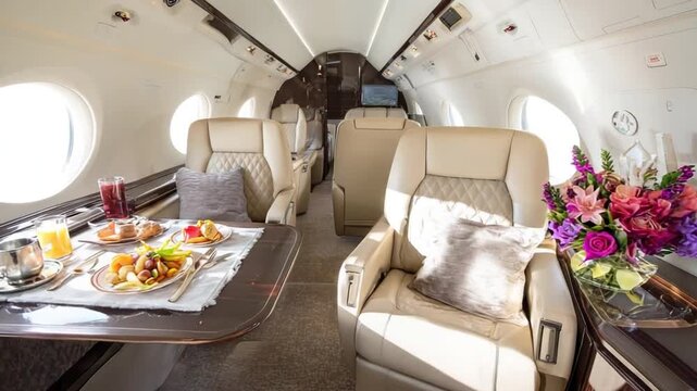 Luxury airplane dining with gourmet meal