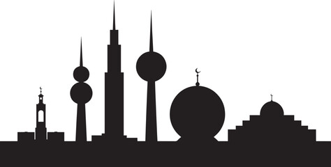 Kuwait City Skyline Silhouette Vector Illustration Middle East Cityscape Landmark