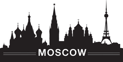 Fototapeta premium Moscow Skyline Silhouette Vector Illustration with Cityscape Landmarks and Typography Design