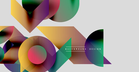 Abstract colorful shapes overlap, creating dynamic visual composition. Gradient hues blend, forming modern design element.