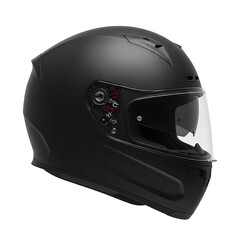 Fototapeta premium Sleek black motorcycle helmet isolated on white, ready for adventure and safety