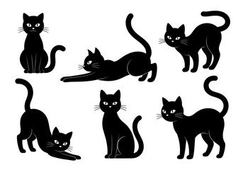 Collection of elegant black feline companions in various playful and graceful poses