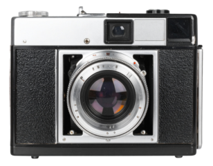 Classic Vintage Silver and Black Camera Isolated on Transparent Background PNG