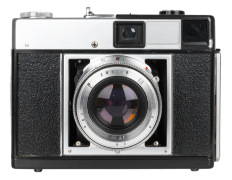 Classic Vintage Silver and Black Camera Isolated on Transparent Background PNG