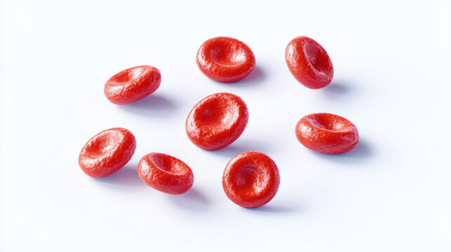 Flowing Red Blood Cells on white background, 3D realistic illustration. 
