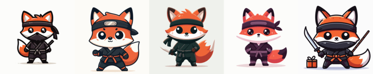 cute vector fox in ninja costume