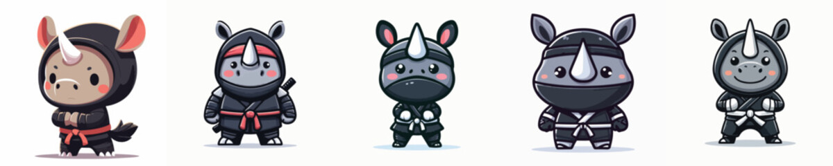 funny vector of rhinoceros in ninja costume