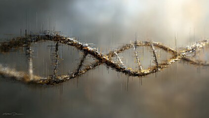 Abstract DNA double helix, muted tones,  a textured, slightly distressed visual of genetic material against a hazy background