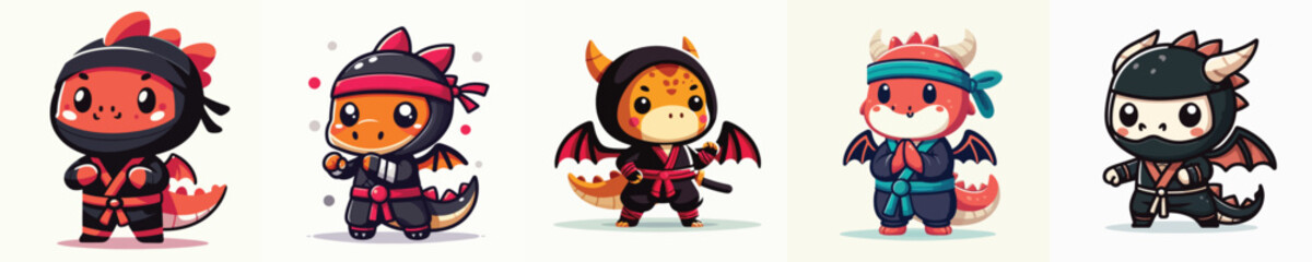cute vector dragon in ninja costume © Jefri Syahputra BKL