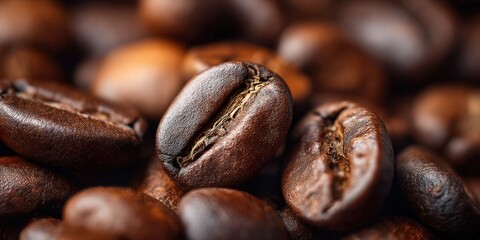 Close-Up of Roasted Coffee Beans with Rich Texture and Aroma
