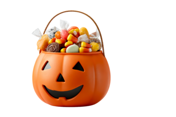 Pumpkin bucket full of Halloween candy